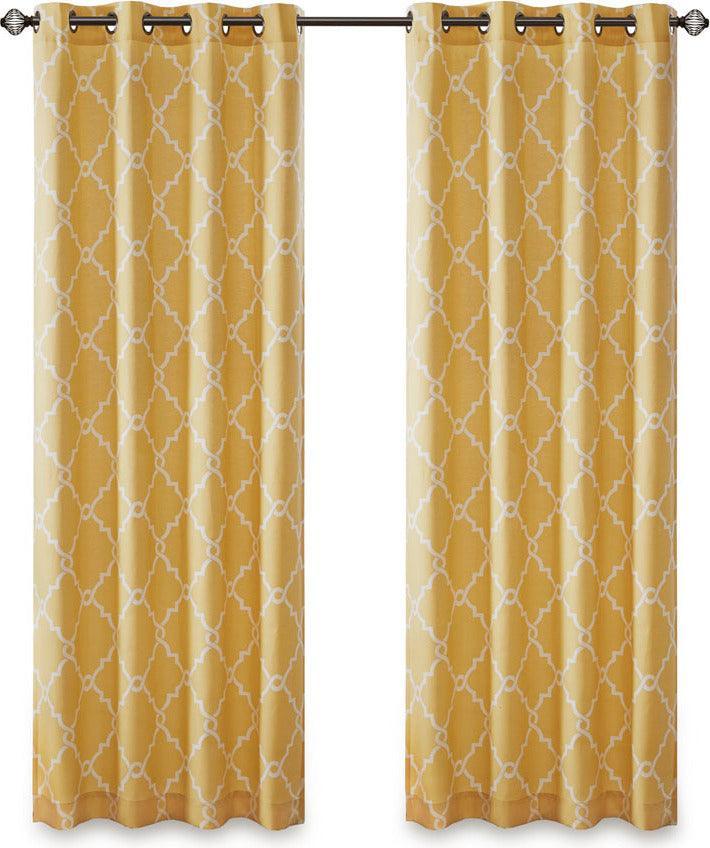 Saratoga 108 H Fretwork Print Grommet Top Window Curtain Yellow Olliix.com