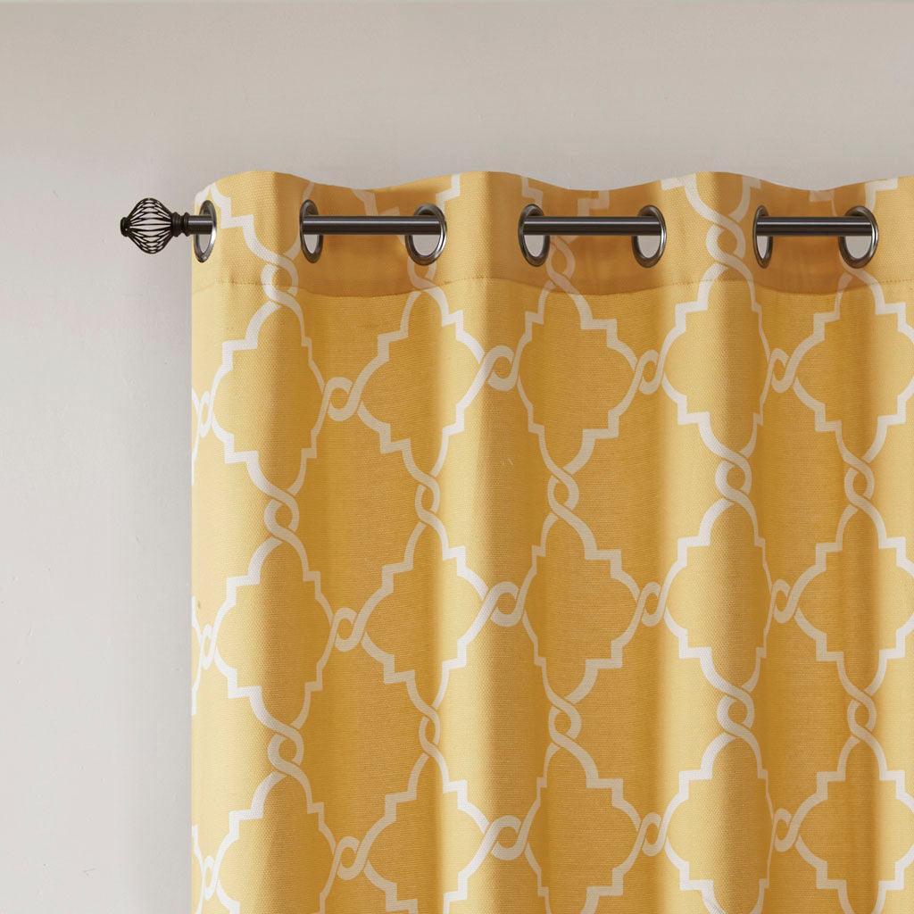 Saratoga 108 H Fretwork Print Grommet Top Window Curtain Yellow Olliix.com