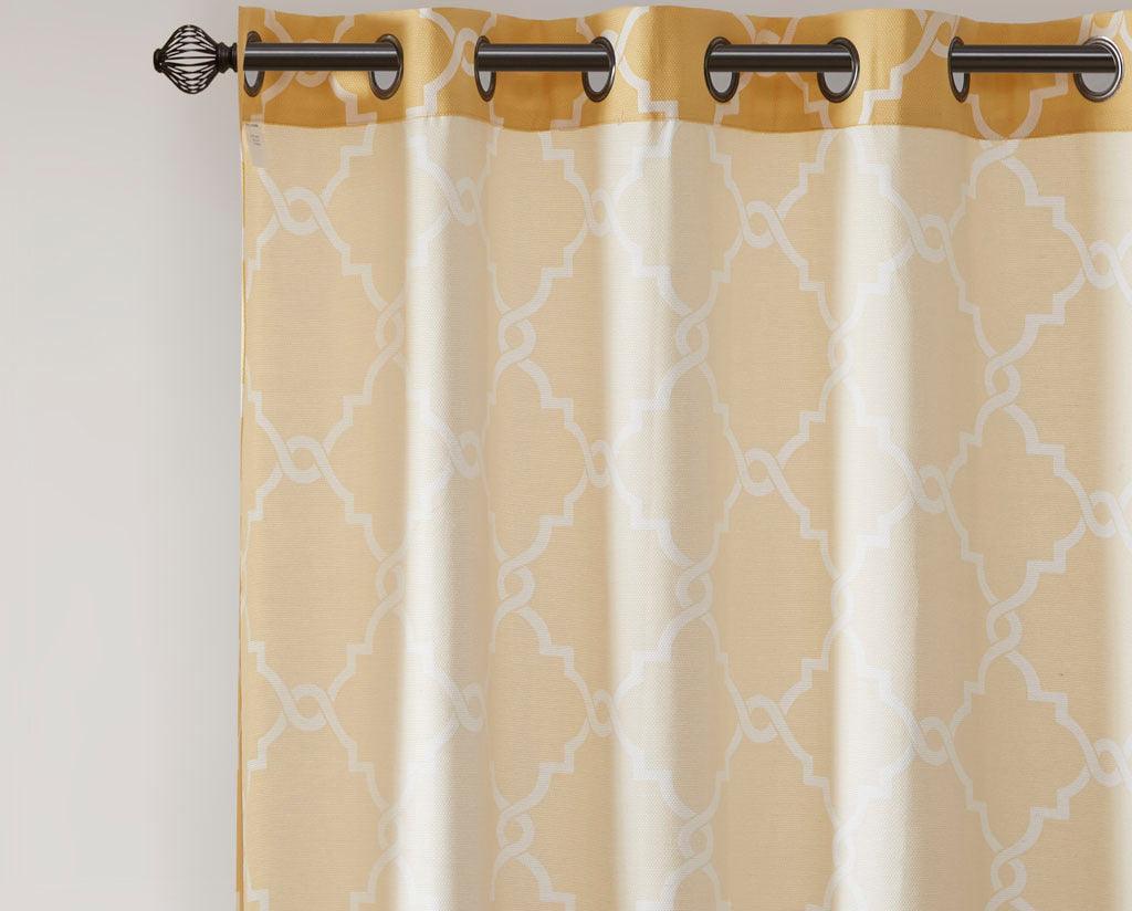 Saratoga 108 H Fretwork Print Grommet Top Window Curtain Yellow Olliix.com