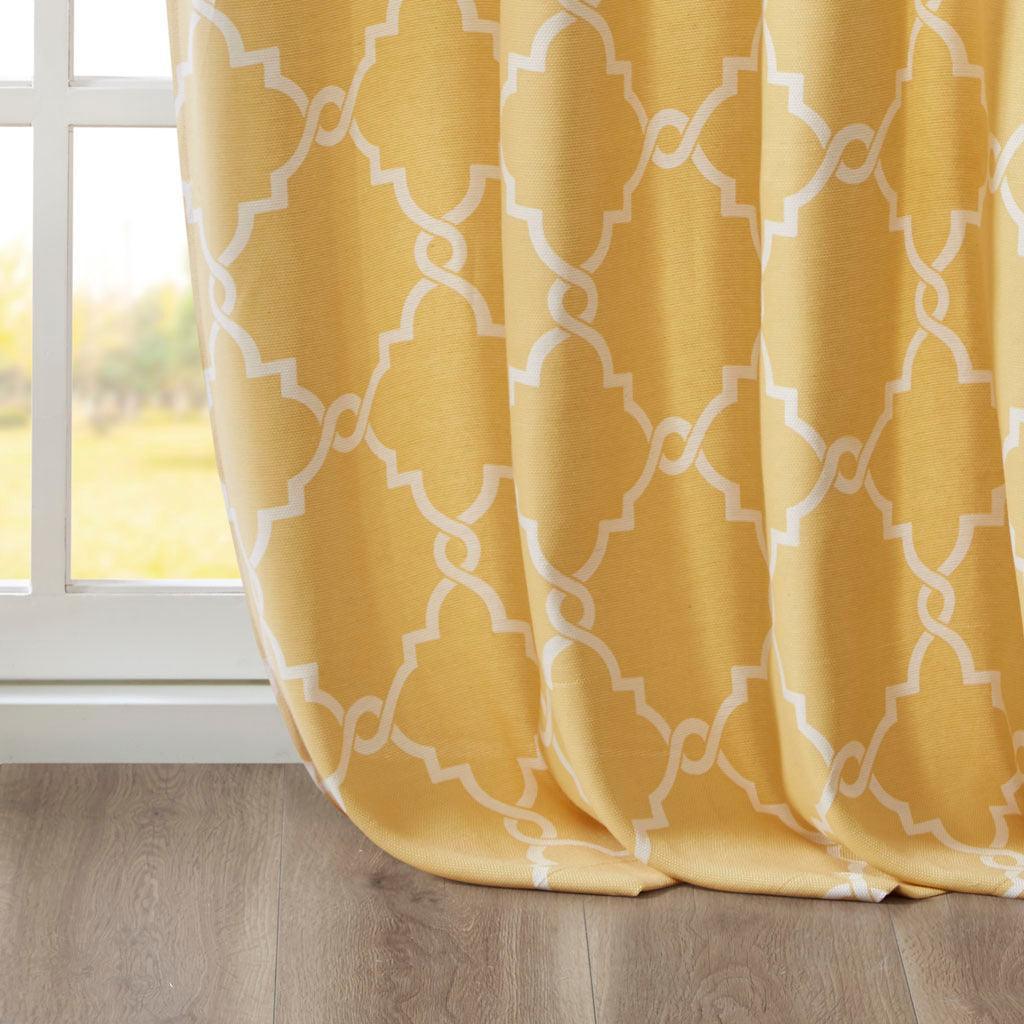 Saratoga 108 H Fretwork Print Grommet Top Window Curtain Yellow Olliix.com