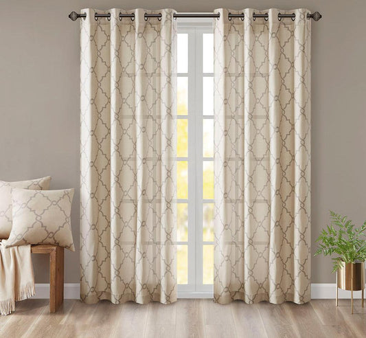 Saratoga 63 H Fretwork Print Grommet Top Window Curtain Beige Olliix.com