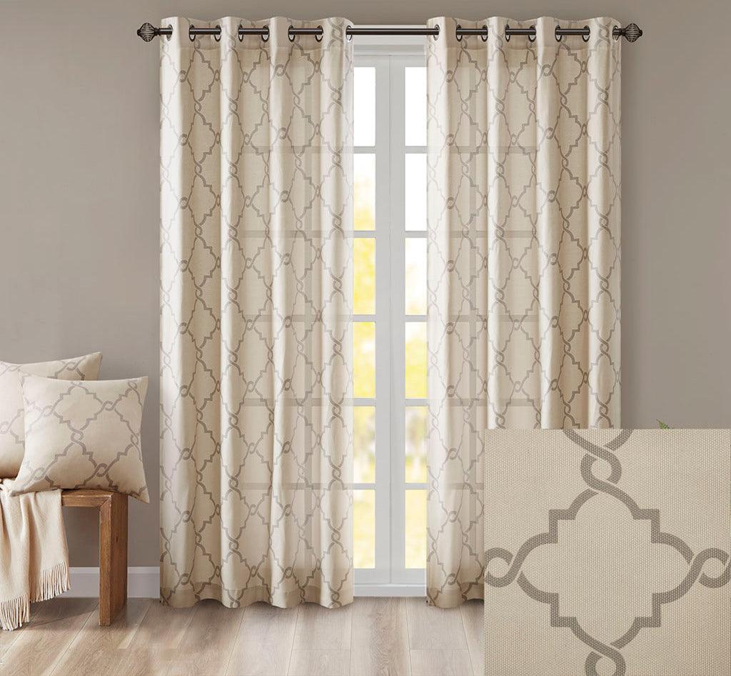 Saratoga 63 H Fretwork Print Grommet Top Window Curtain Beige Olliix.com