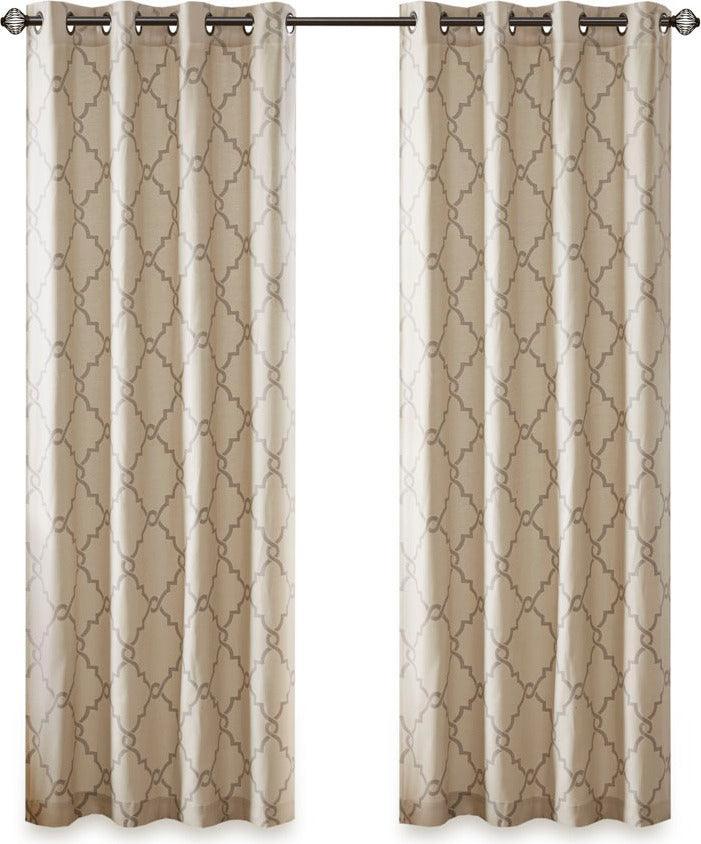 Saratoga 63 H Fretwork Print Grommet Top Window Curtain Beige Olliix.com