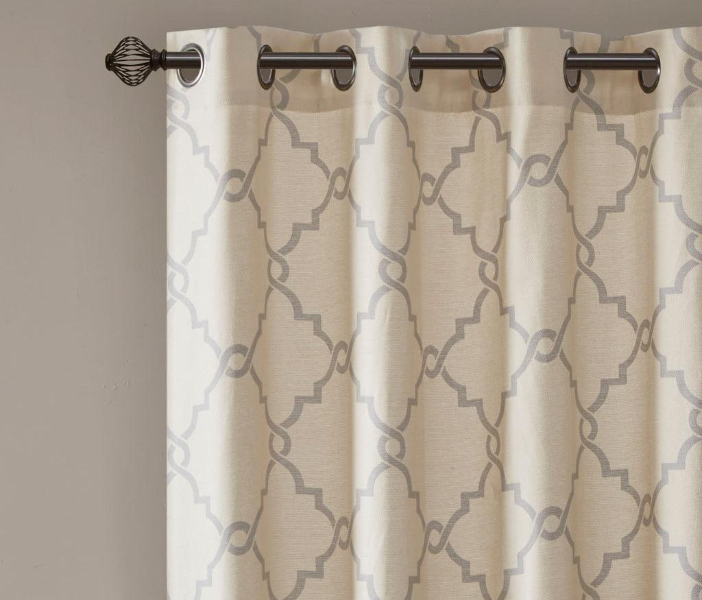 Saratoga 63 H Fretwork Print Grommet Top Window Curtain Beige Olliix.com