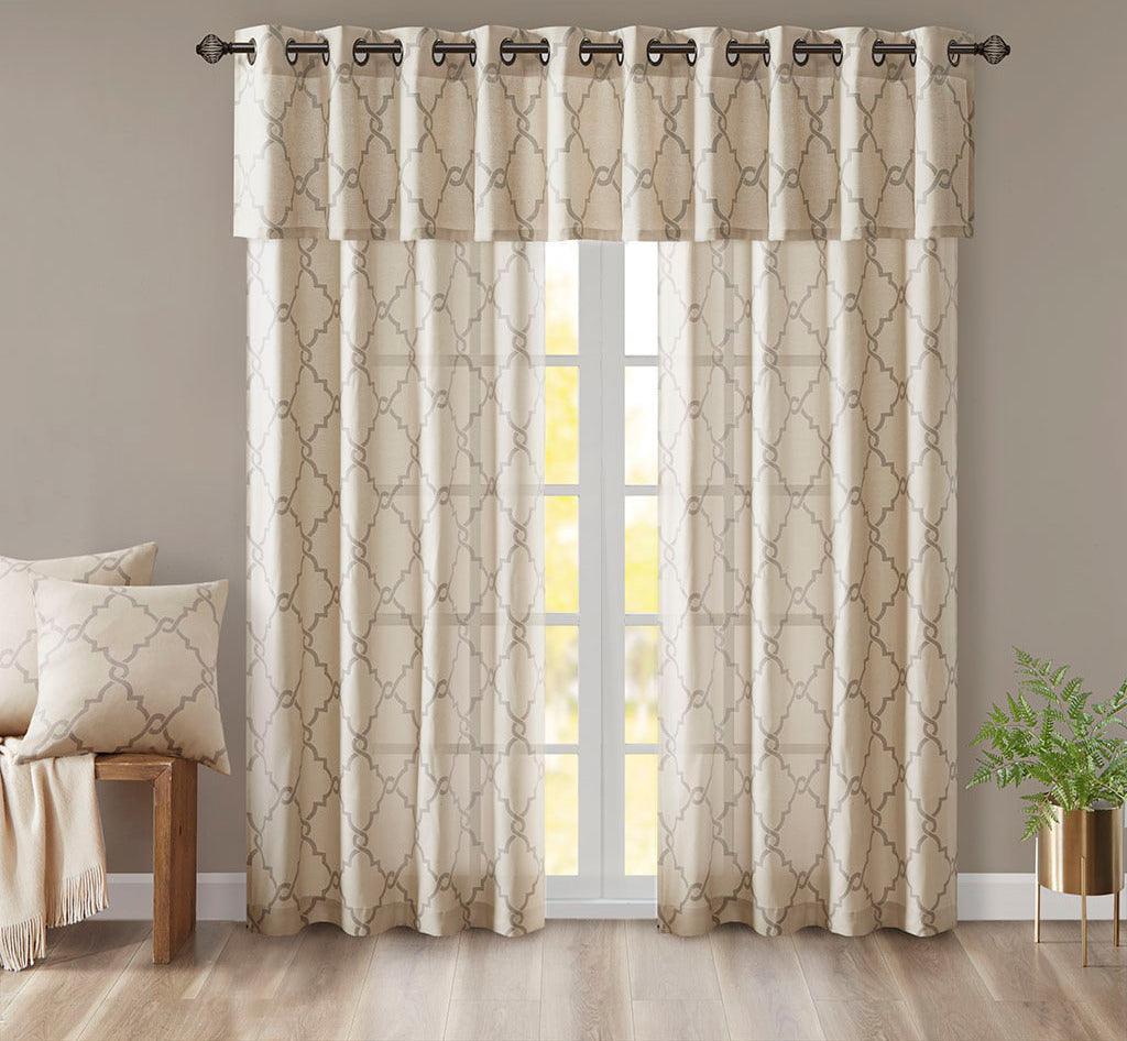 Saratoga 63 H Fretwork Print Grommet Top Window Curtain Beige Olliix.com