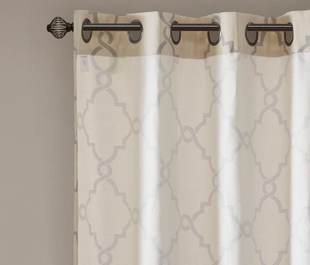 Saratoga 63 H Fretwork Print Grommet Top Window Curtain Beige Olliix.com