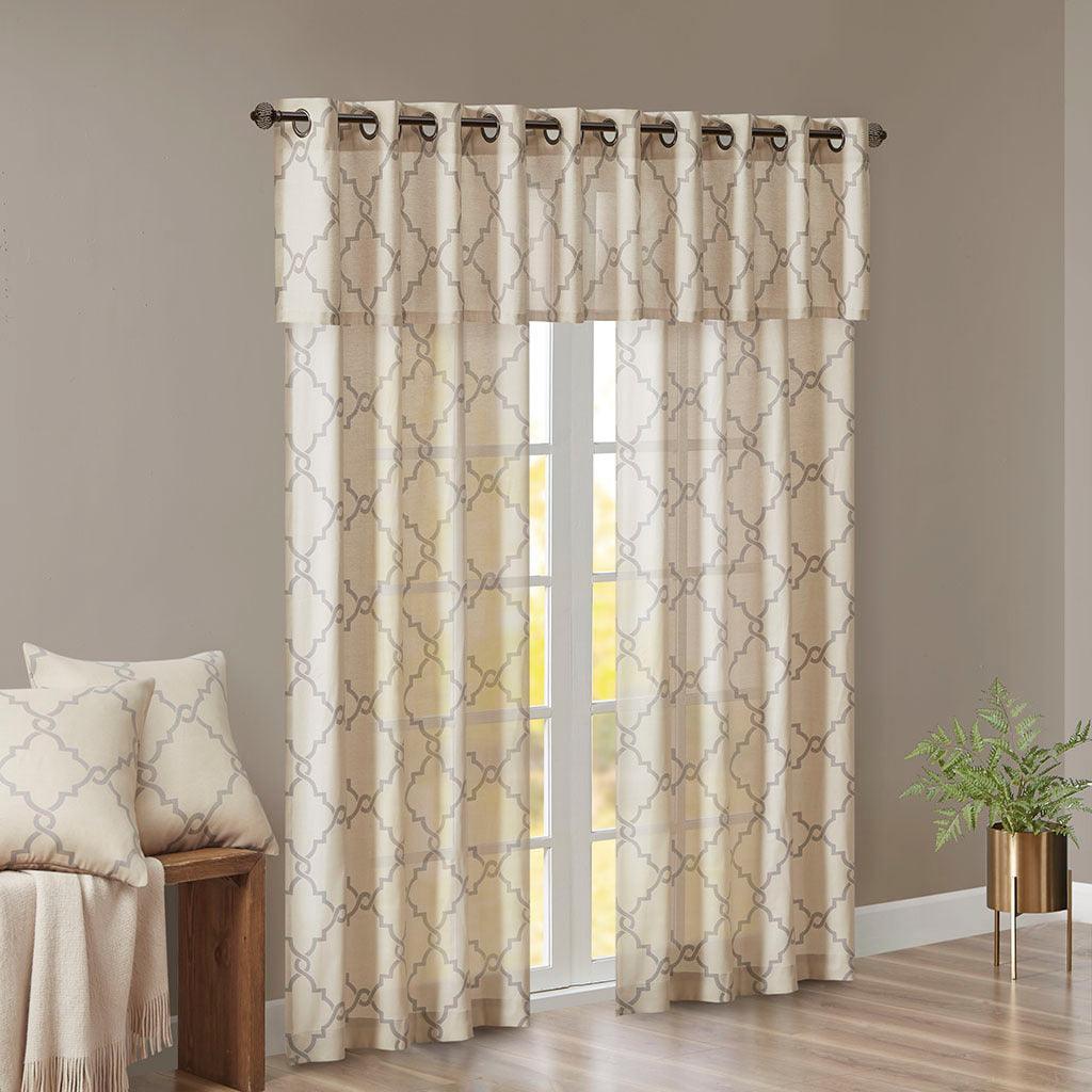 Saratoga 63 H Fretwork Print Grommet Top Window Curtain Beige Olliix.com