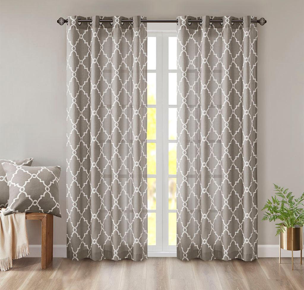 Saratoga 84 H Fretwork Print Grommet Top Window Curtain Gray Olliix.com