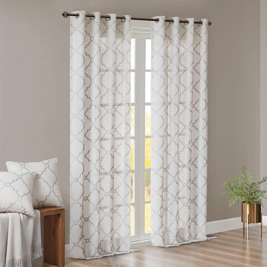 Saratoga 84 H Fretwork Print Grommet Top Window Curtain Ivory Olliix.com