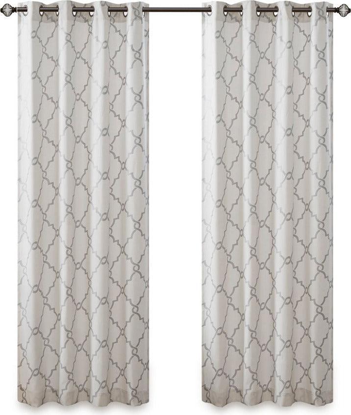 Saratoga 84 H Fretwork Print Grommet Top Window Curtain Ivory Olliix.com