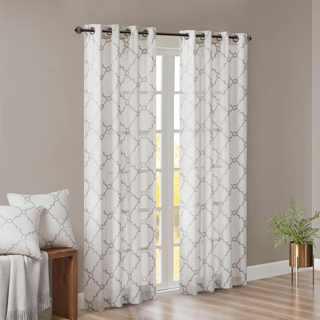 Saratoga 84 H Fretwork Print Grommet Top Window Curtain Ivory Olliix.com