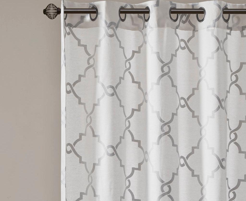 Saratoga 84 H Fretwork Print Grommet Top Window Curtain Ivory Olliix.com