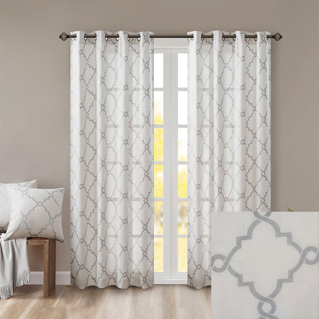 Saratoga 84 H Fretwork Print Grommet Top Window Curtain Ivory Olliix.com