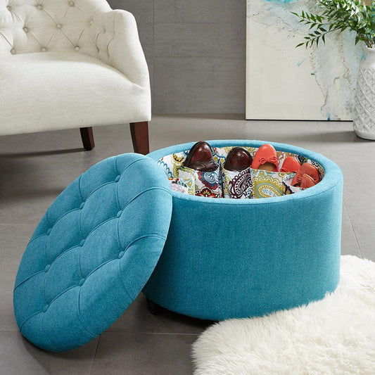 Sasha Modern/Contemporary Round Ottoman with Shoe Holder Insert 24Wx24Dx18H" Blue Olliix.com