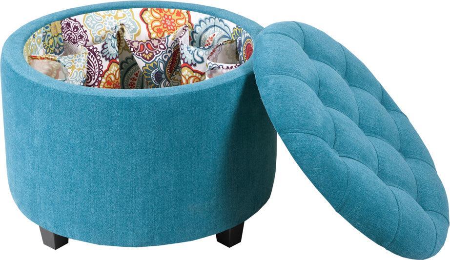 Sasha Modern/Contemporary Round Ottoman with Shoe Holder Insert 24Wx24Dx18H" Blue Olliix.com