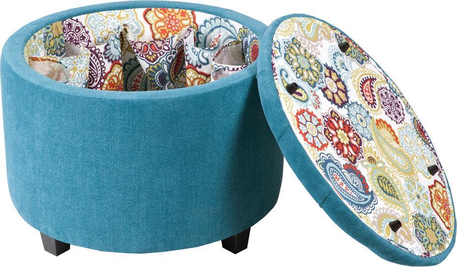 Sasha Modern/Contemporary Round Ottoman with Shoe Holder Insert 24Wx24Dx18H" Blue Olliix.com