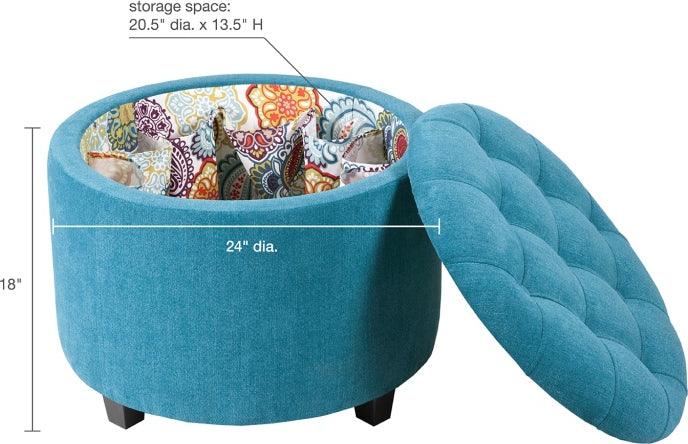 Sasha Modern/Contemporary Round Ottoman with Shoe Holder Insert 24Wx24Dx18H" Blue Olliix.com