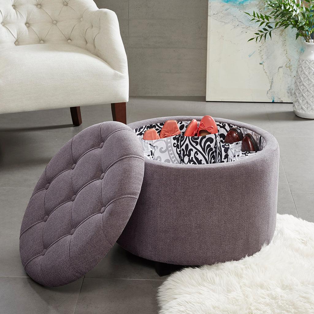 Sasha Round Ottoman with Shoe Holder Insert Gray Olliix.com