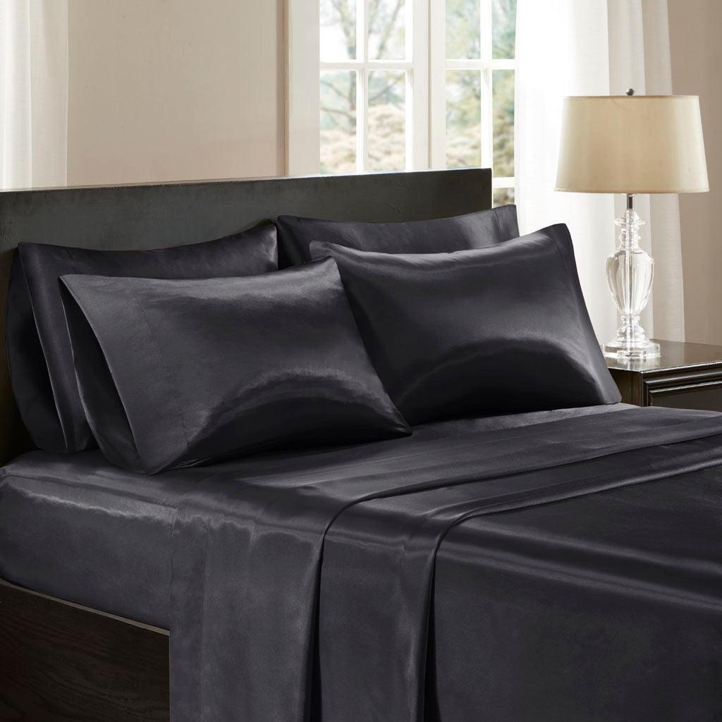 Satin Cal King Sheet Set Black Olliix.com