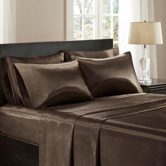 Satin Cal King Sheet Set Chocolate Olliix.com