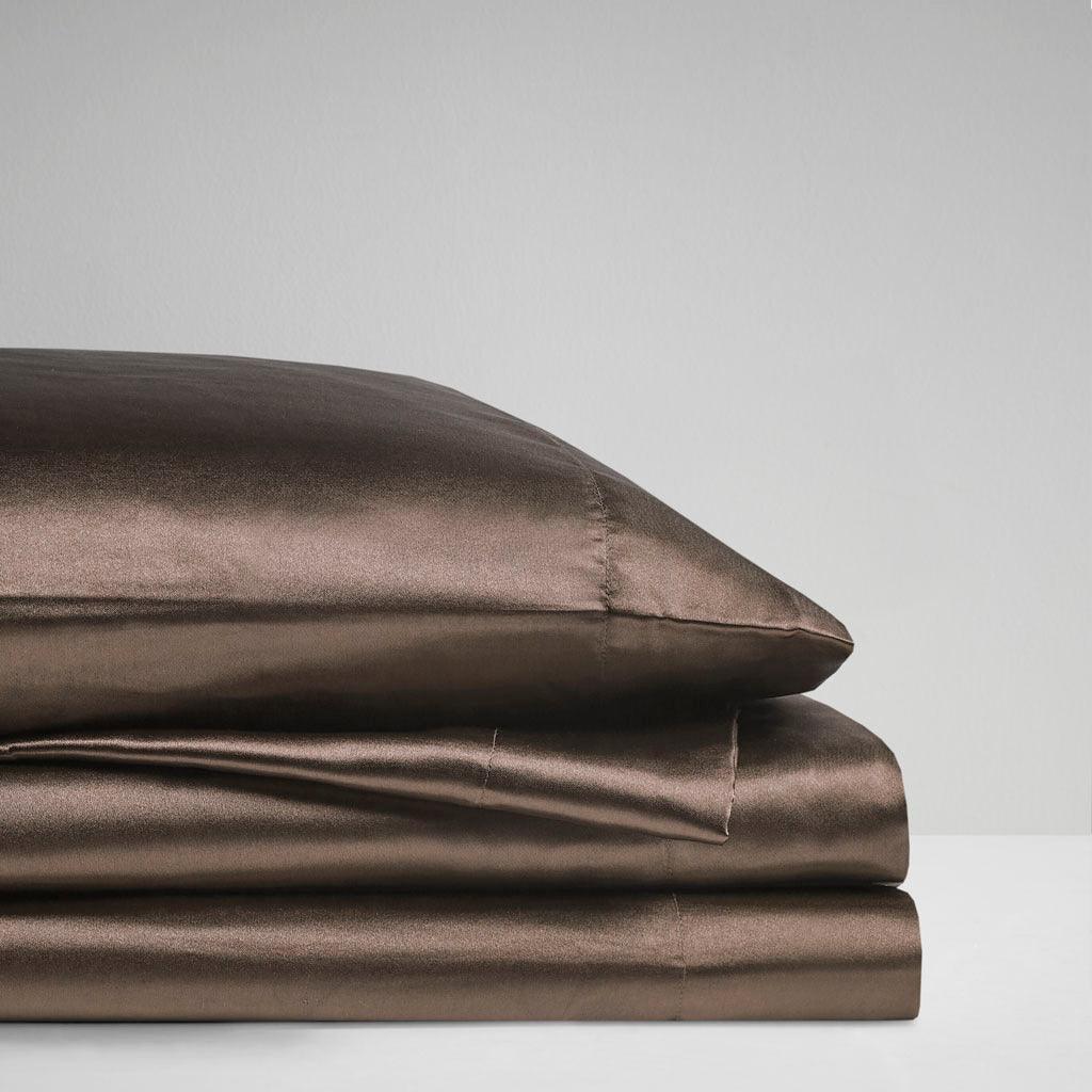 Satin Cal King Sheet Set Chocolate Olliix.com