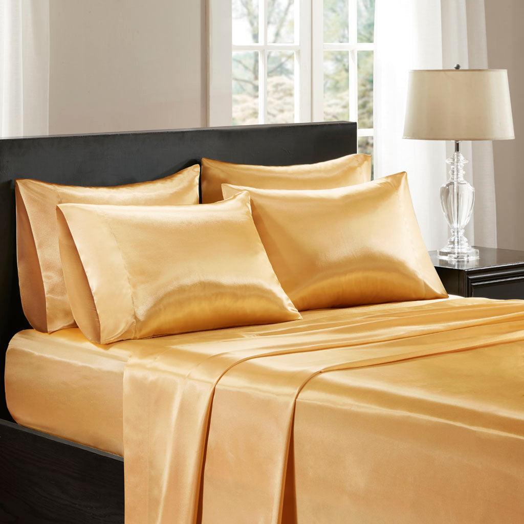 Satin Cal King Sheet Set Gold Olliix.com