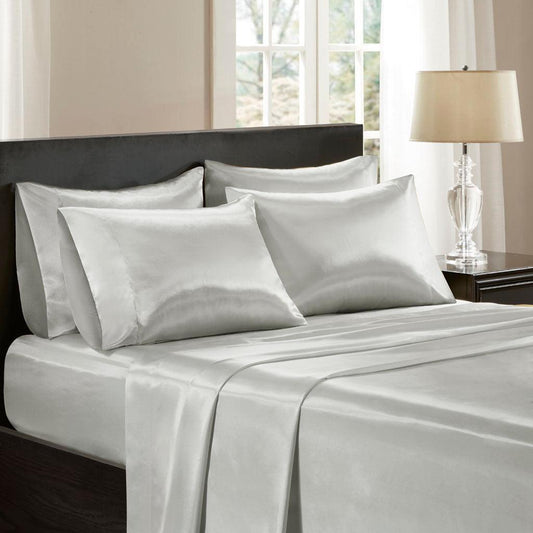 Satin Cal King Sheet Set Light Gray Olliix.com