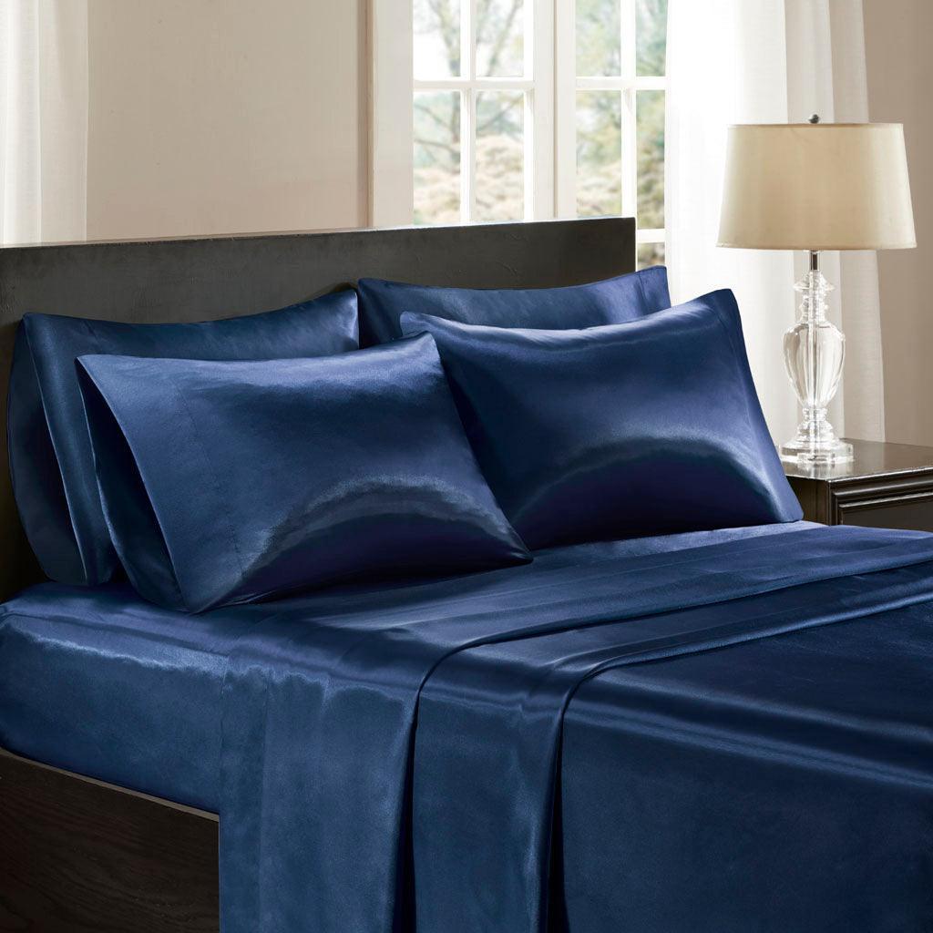 Satin Cal King Sheet Set Navy Olliix.com