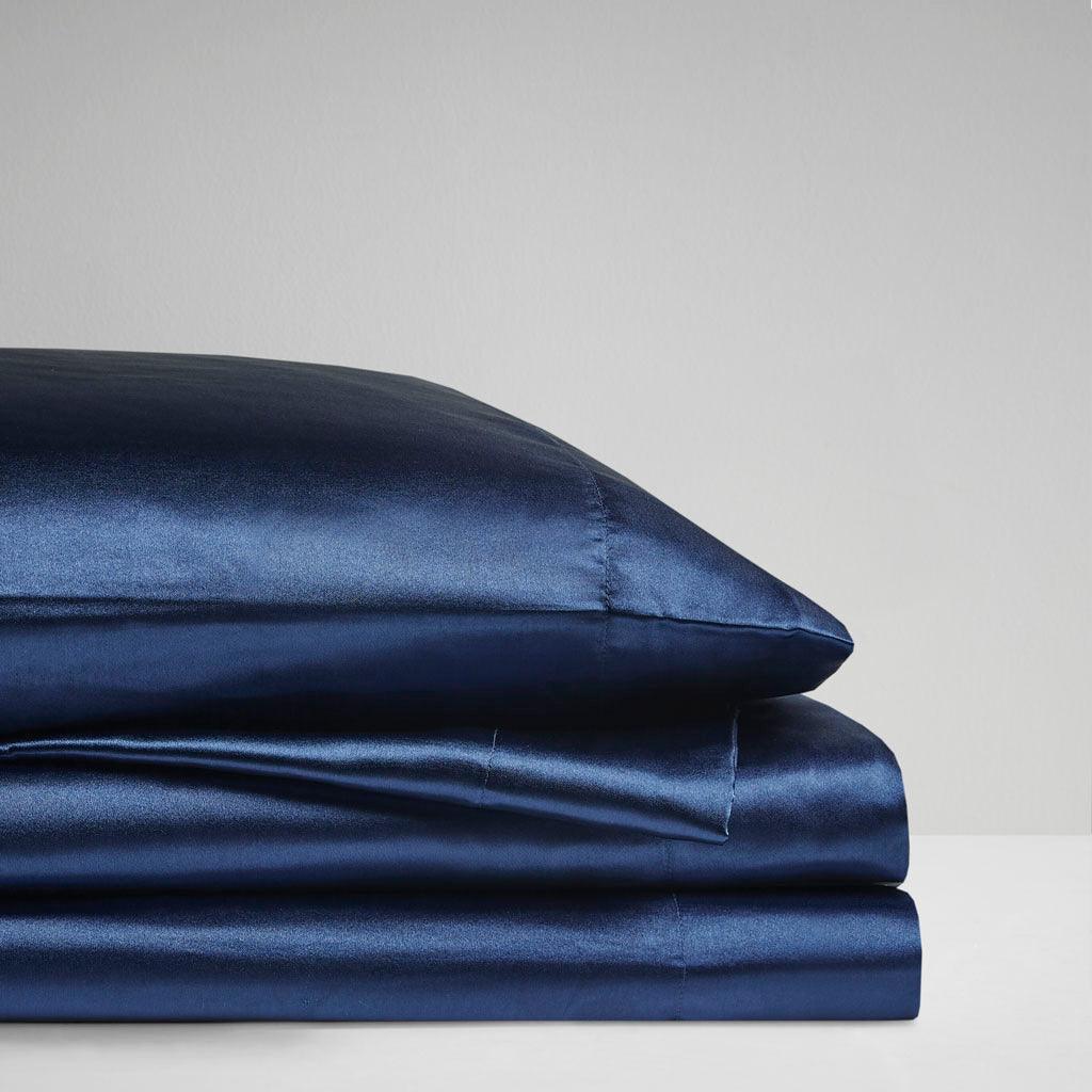 Satin Cal King Sheet Set Navy Olliix.com