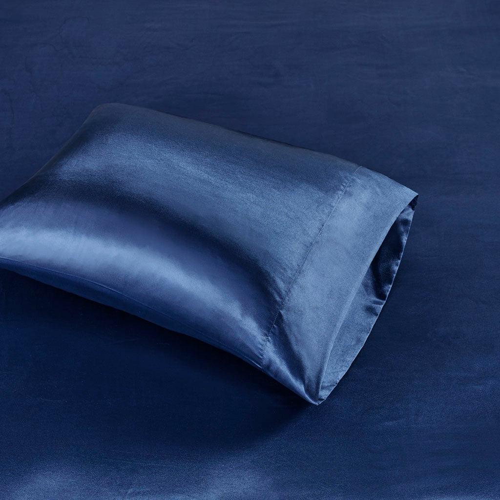 Satin Cal King Sheet Set Navy Olliix.com