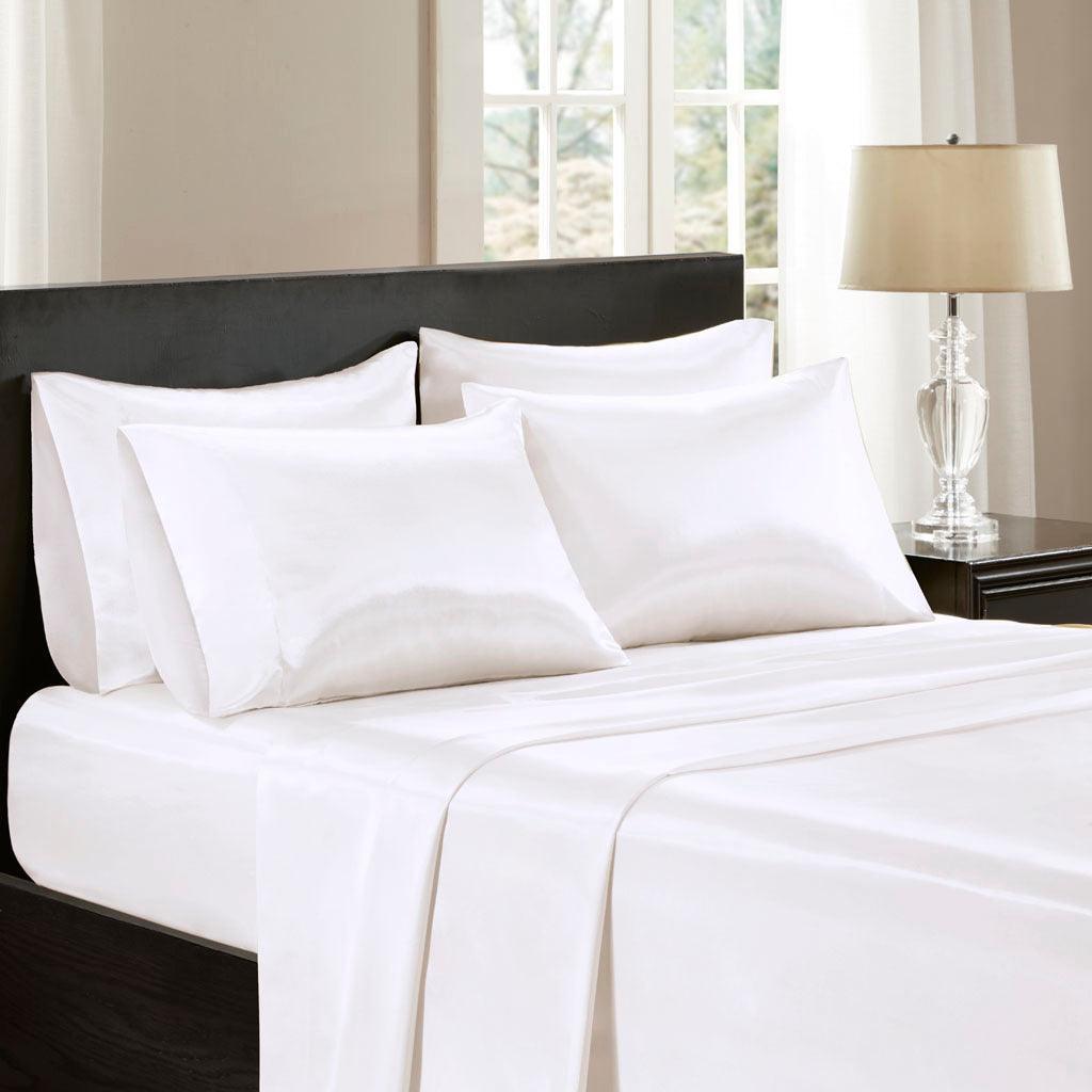 Satin Cal King Sheet Set White Olliix.com