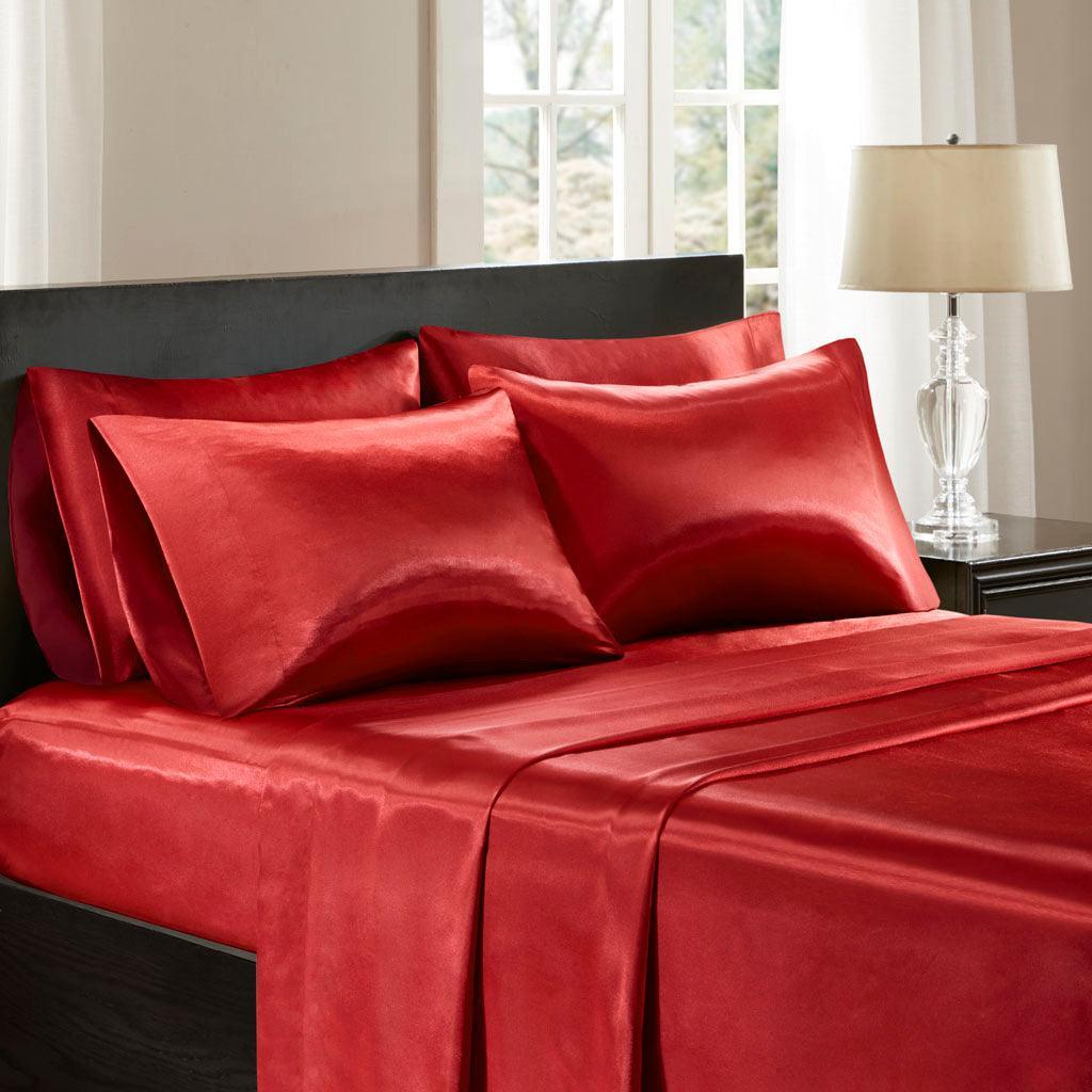 Satin Full Sheet Set Red Olliix.com