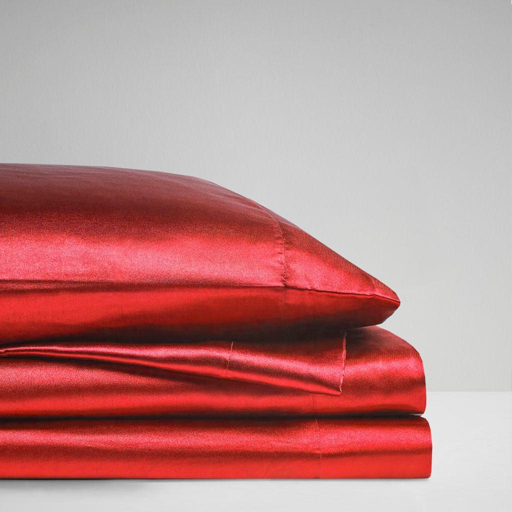 Satin Full Sheet Set Red Olliix.com