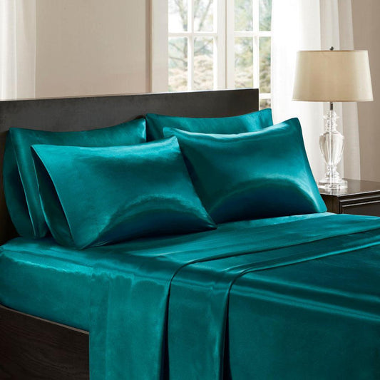 Satin Full Sheet Set Teal Olliix.com