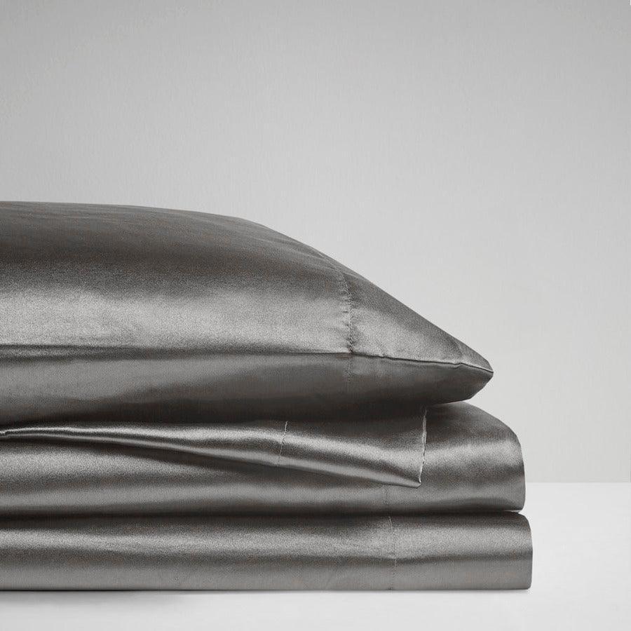 Satin Wrinkle-Free Luxurious 6-Piece Sheet Set C-KING Gray Olliix.com