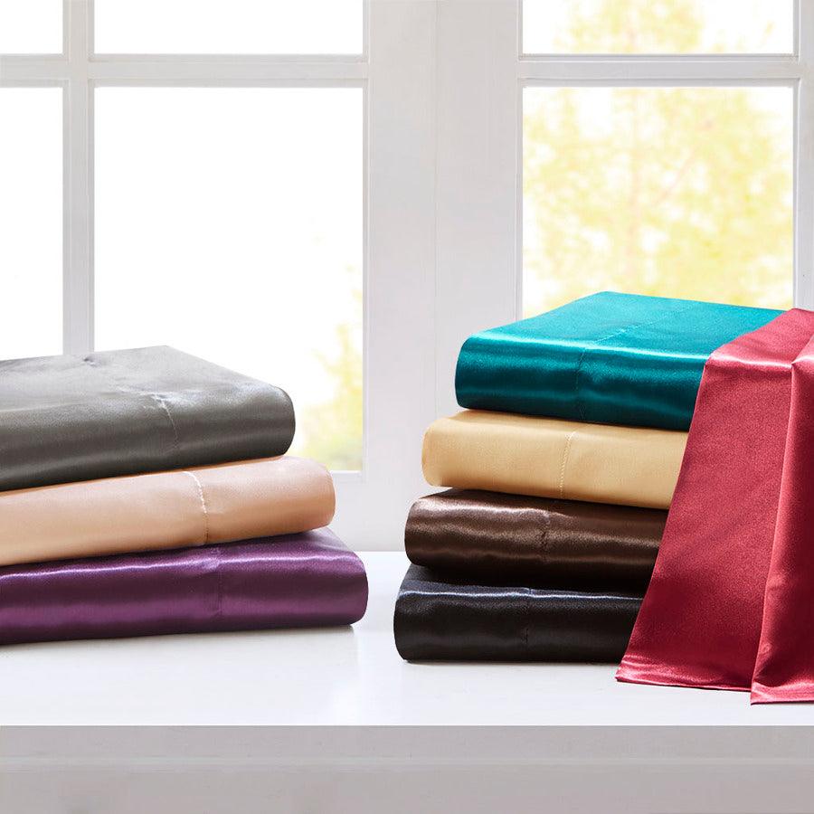 Satin Wrinkle-Free Luxurious 6-Piece Sheet Set Cal King Purple Olliix.com