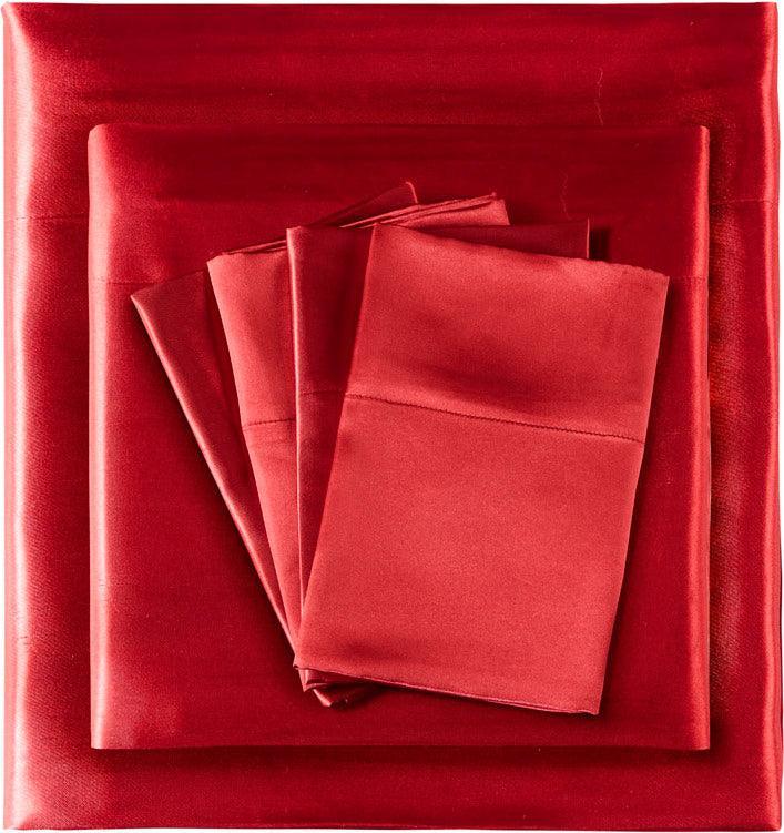 Satin Wrinkle-Free Luxurious 6-Piece Sheet Set Cal King Red Olliix.com