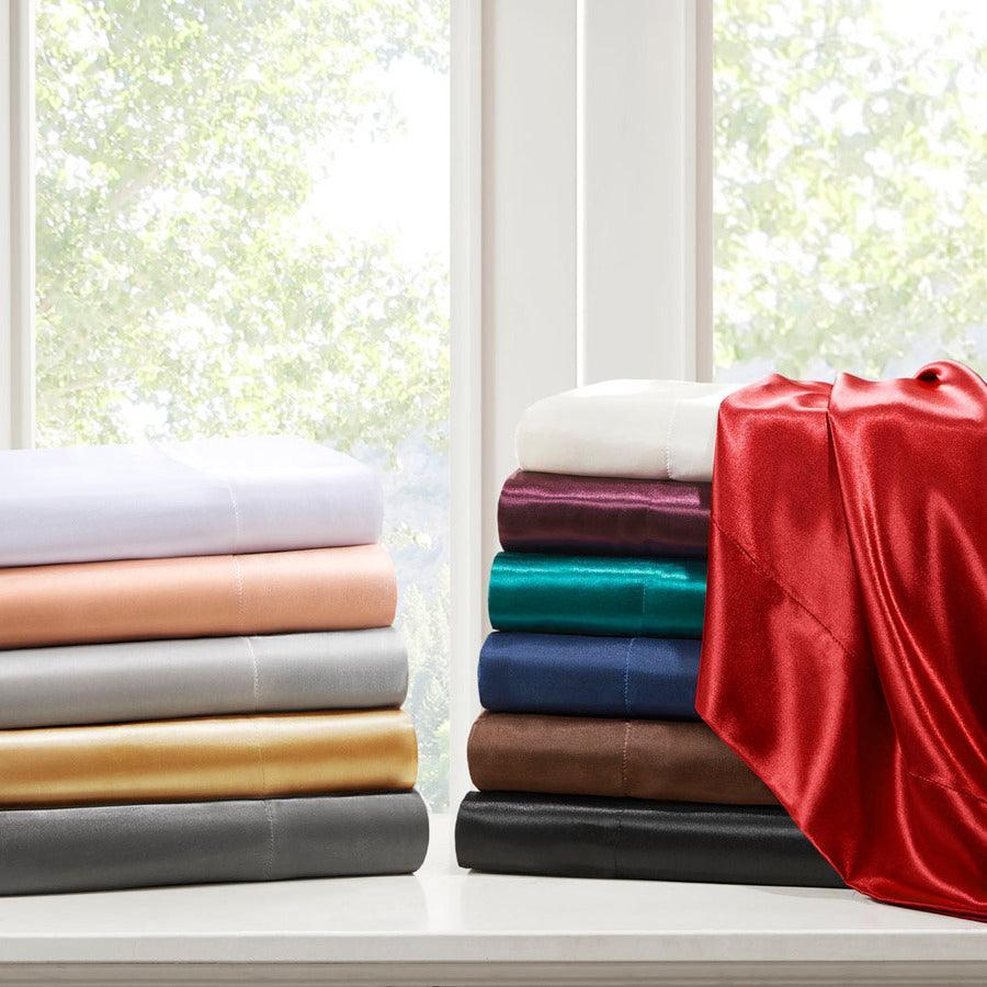 Satin Wrinkle-Free Luxurious 6-Piece Sheet Set Cal King Red Olliix.com