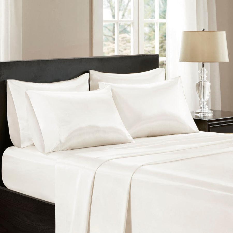 Satin Wrinkle-Free Luxurious 6-Piece Sheet Set King Ivory Olliix.com