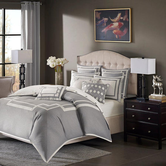 Savoy Transitional Comforter Set Gray King Olliix.com