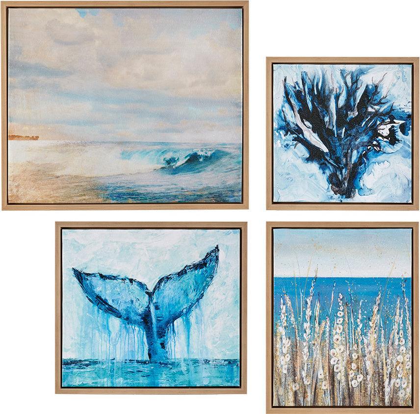 Seascape Gel Coat Framed Canvas 4 piece Set Blue Olliix.com