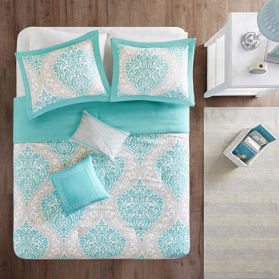 Senna 26" W Comforter Set Aqua Full/Queen Olliix.com