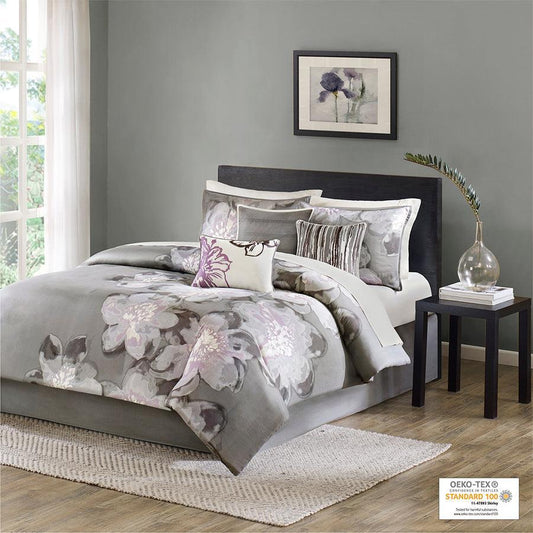 Serena 36 " W 7 Piece Comforter Set Gray Cal King Olliix.com