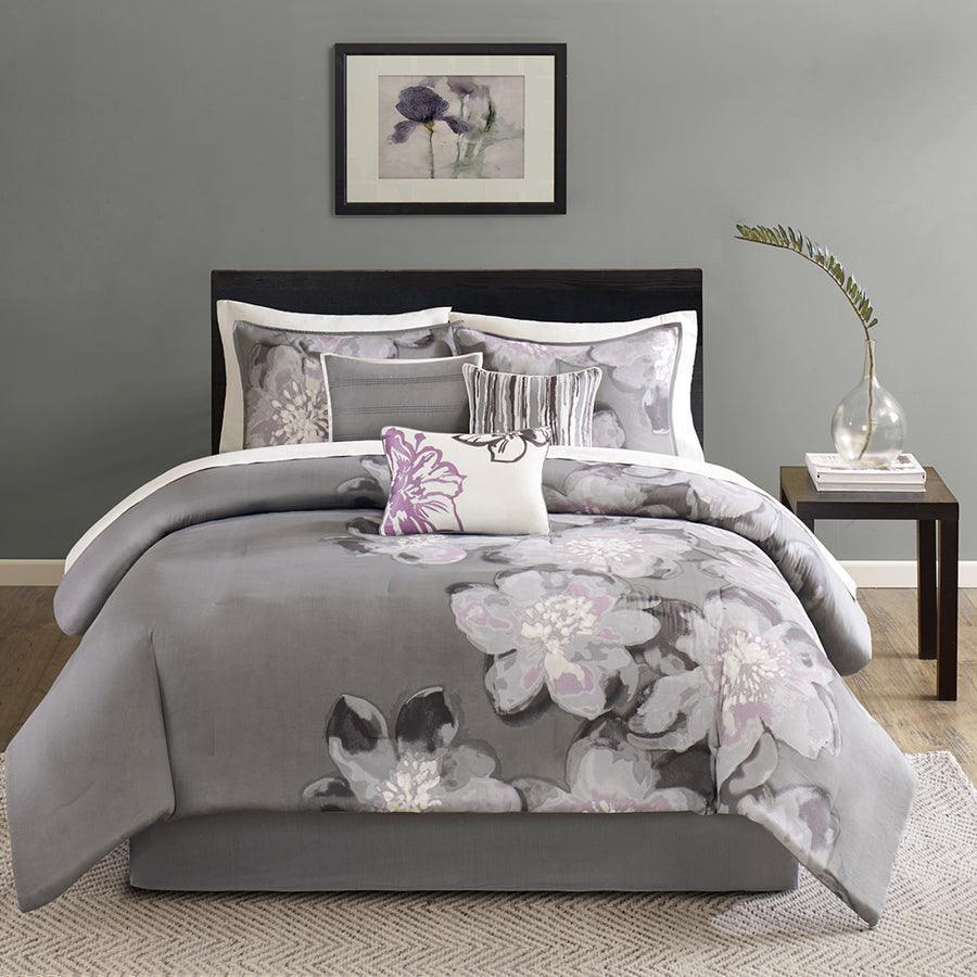 Serena 36 " W 7 Piece Comforter Set Gray Cal King Olliix.com