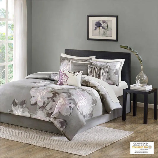 Serena Cottage 7 Piece Comforter Set Gray King Olliix.com