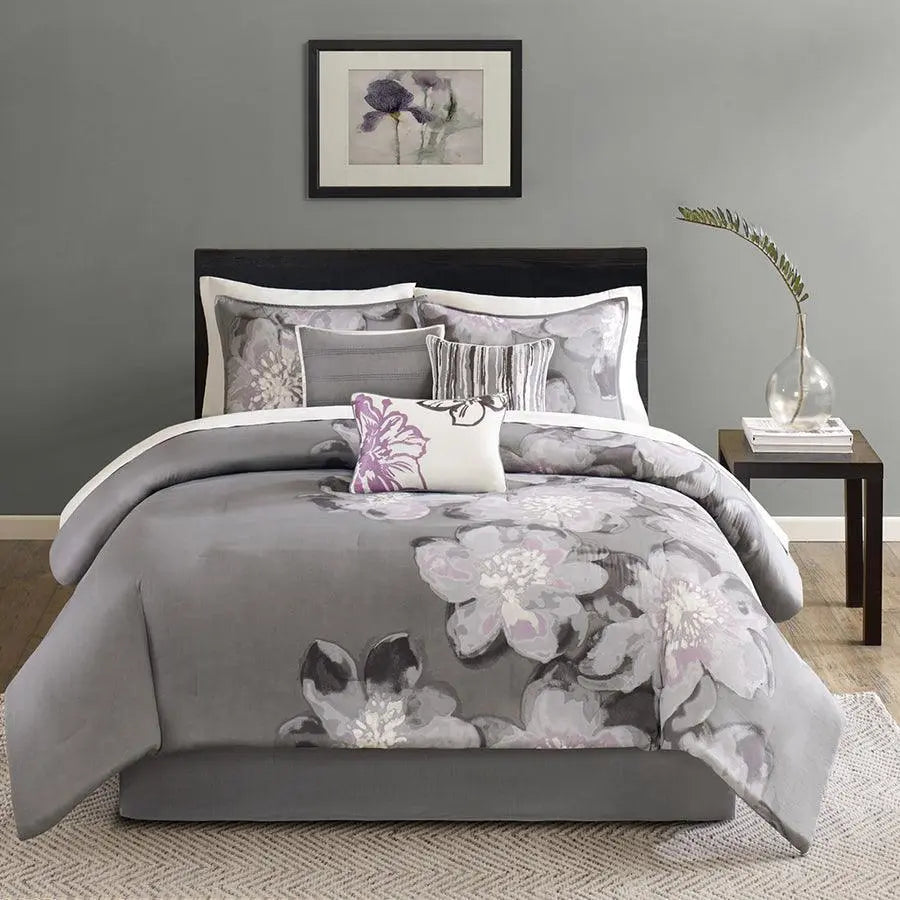 Serena Cottage 7 Piece Comforter Set Gray King Olliix.com