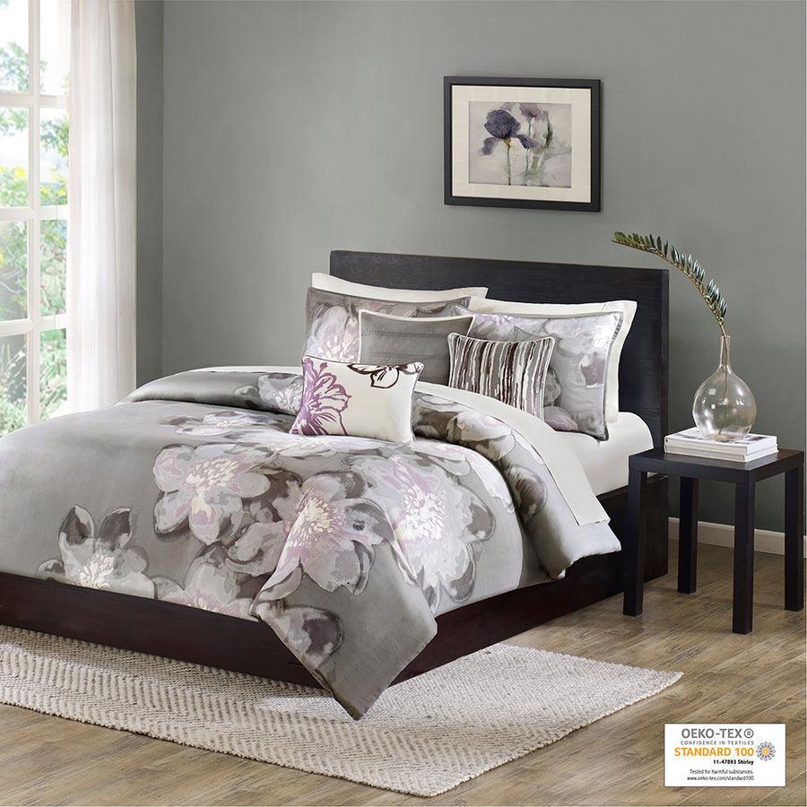 Serena Transitional 6 Piece Printed Duvet Cover Set King Gray Olliix.com