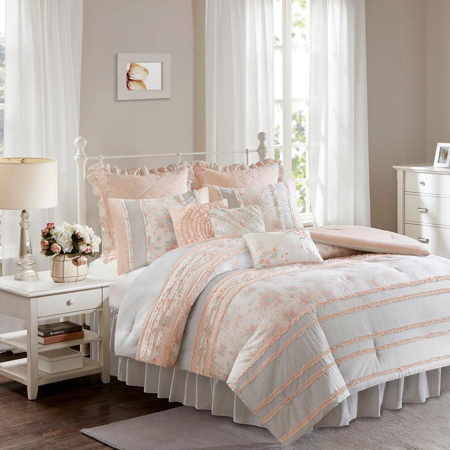 Serendipity Casual Cotton Percale Comforter Set Coral Cal King Olliix.com