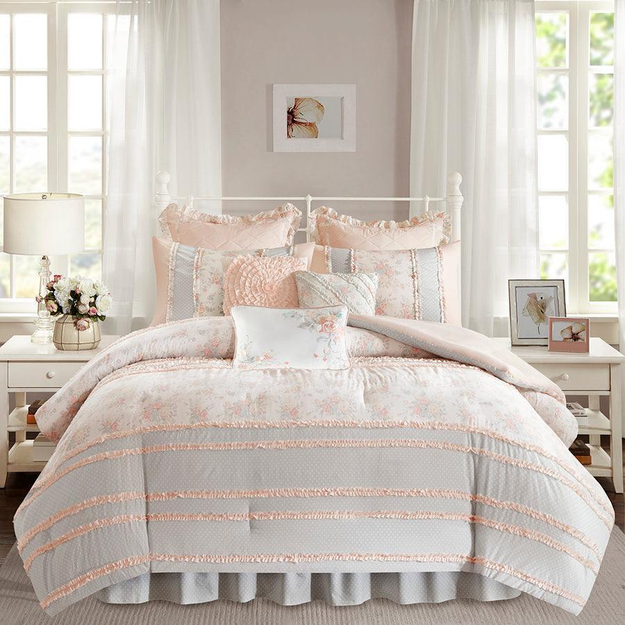 Serendipity Casual Cotton Percale Comforter Set Coral Cal King Olliix.com