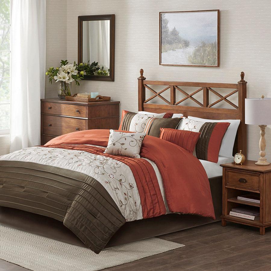 Serene Casual Embroidered 7 Piece Comforter Set Spice Cal King Olliix.com